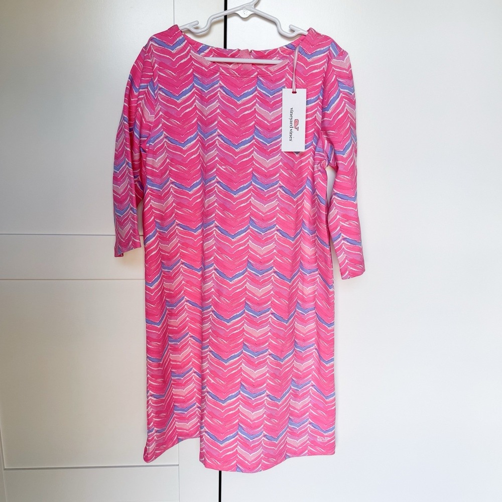 Vineyard Vines Dress Girls Medium 10-12 Watercolor Whale Tail Pink Blue